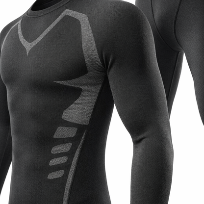 Men's 2pcs Thermal Fleece Compression Shirt & High-Stretch Breathable Leggings Set - Perfect for Winter Sports & Outdoor Activities, Round Neck Long Sleeve Top with Tight-Fit Pants