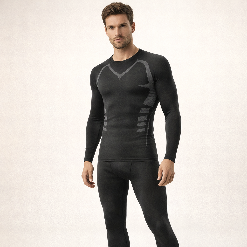 Men's 2pcs Thermal Fleece Compression Shirt & High-Stretch Breathable Leggings Set - Perfect for Winter Sports & Outdoor Activities, Round Neck Long Sleeve Top with Tight-Fit Pants