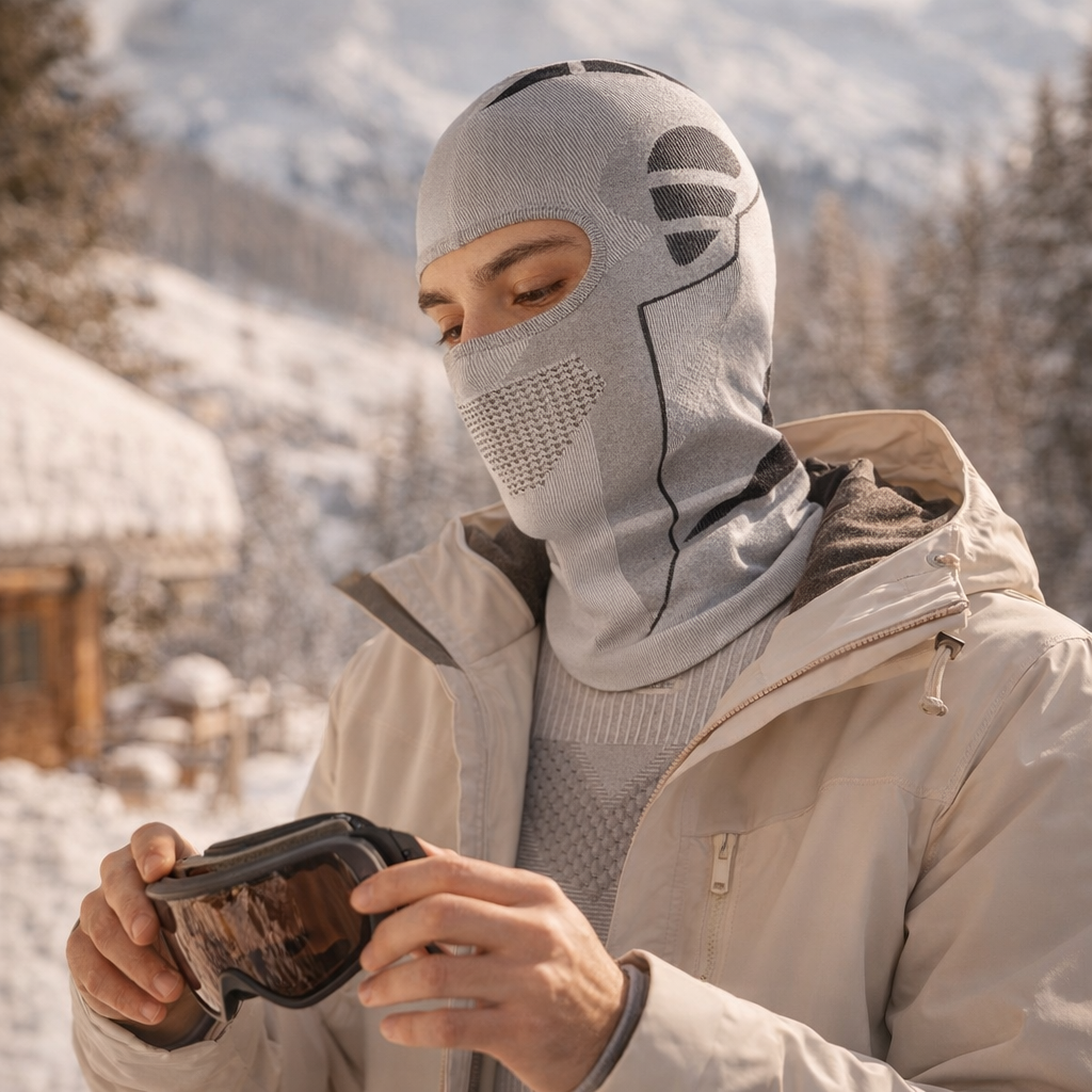 A Unisex Warm Hat And Face Mask for Outdoor Skiing And Motorcycling in Autumn And Winter, Designed to Protect The Face And Neck from Wind And Cold, Featuring a Balaclava Style.