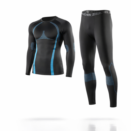 Autumn And Winter Fleece-Lined Ski Suit Base Sports Suit Two-Piece Set Men'S Running Gym Clothes Autumn And Winter Warm Fleece-Lined Tight Equipment Morning Run Night Run Ski Training Autumn And Winter Sportswear