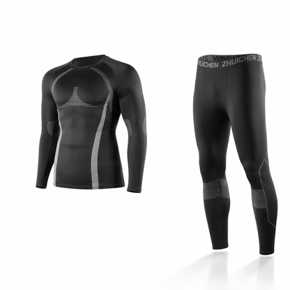 Autumn And Winter Fleece-Lined Ski Suit Base Sports Suit Two-Piece Set Men'S Running Gym Clothes Autumn And Winter Warm Fleece-Lined Tight Equipment Morning Run Night Run Ski Training Autumn And Winter Sportswear