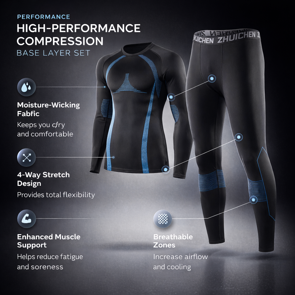 Autumn And Winter Fleece-Lined Ski Suit Base Sports Suit Two-Piece Set Men'S Running Gym Clothes Autumn And Winter Warm Fleece-Lined Tight Equipment Morning Run Night Run Ski Training Autumn And Winter Sportswear