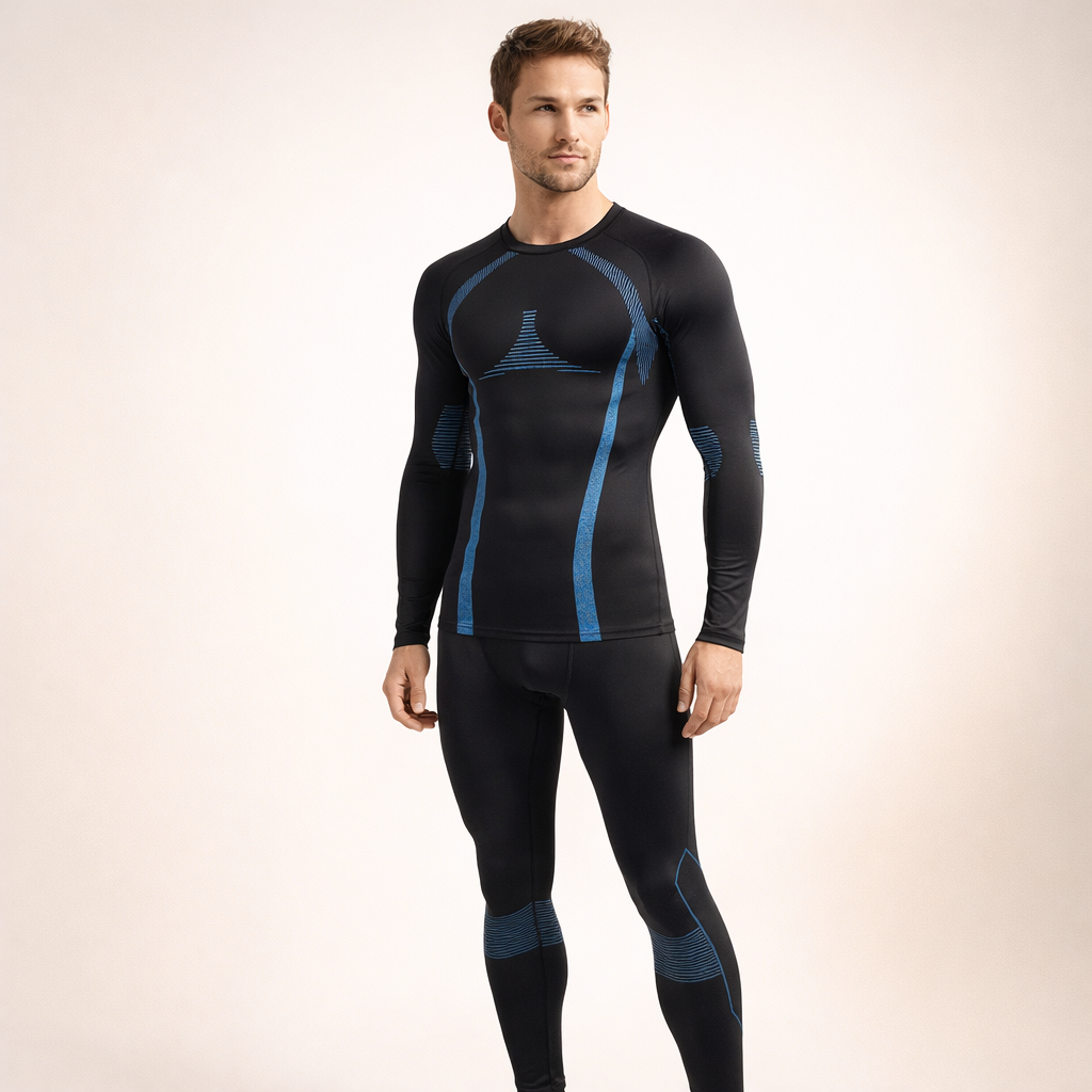 Autumn And Winter Fleece-Lined Ski Suit Base Sports Suit Two-Piece Set Men'S Running Gym Clothes Autumn And Winter Warm Fleece-Lined Tight Equipment Morning Run Night Run Ski Training Autumn And Winter Sportswear