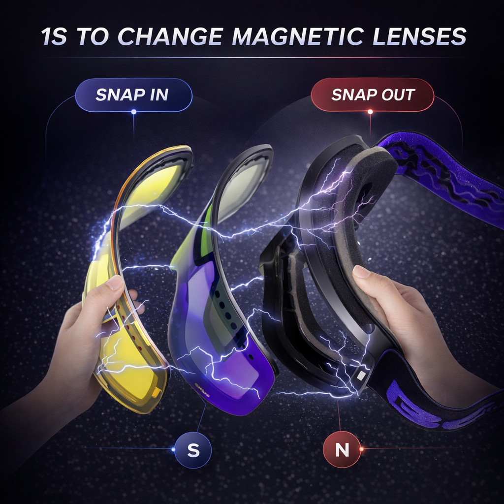 OTG Thickened and Adjustable Strap Ski Goggles with Magnetic Double Layer Lens Skiing Anti-fog Quick Change Lens Snowboard Goggles for Adults Men Women Outdoor Sports Ski Glasses Eyewear can choose extra replacement lens