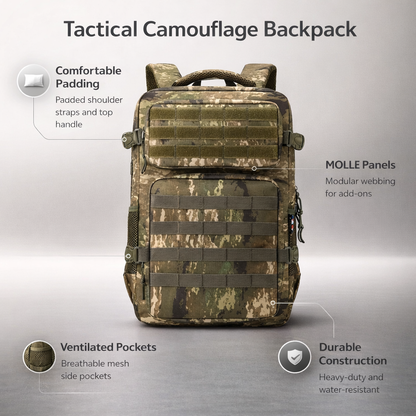 Tactische rugzakken Camouflagerugzak voor heren, wandel- en kampeerrugzak, meerlaagse buitensportrugzak met grote capaciteit