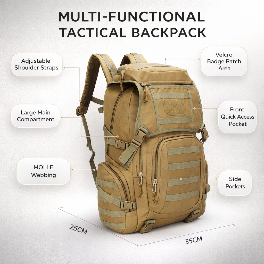 Tactische rugzak Survival Bag Jacht MOLLE Rugzak GYM voor heren EDC Outdoor Reizen Wandelrugzak Camping Trekkingrugzak
