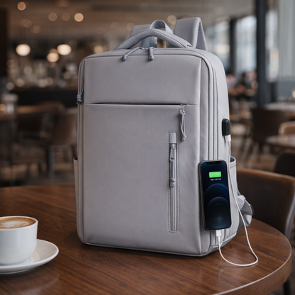 Large capacity solid color computer bag backpack, independent computer compartment, unisex multi-layer multi pocket multi zipper storage travel backpack, multi-functional casual practical handbag, suitable for vacation, business trip, commuting, etc