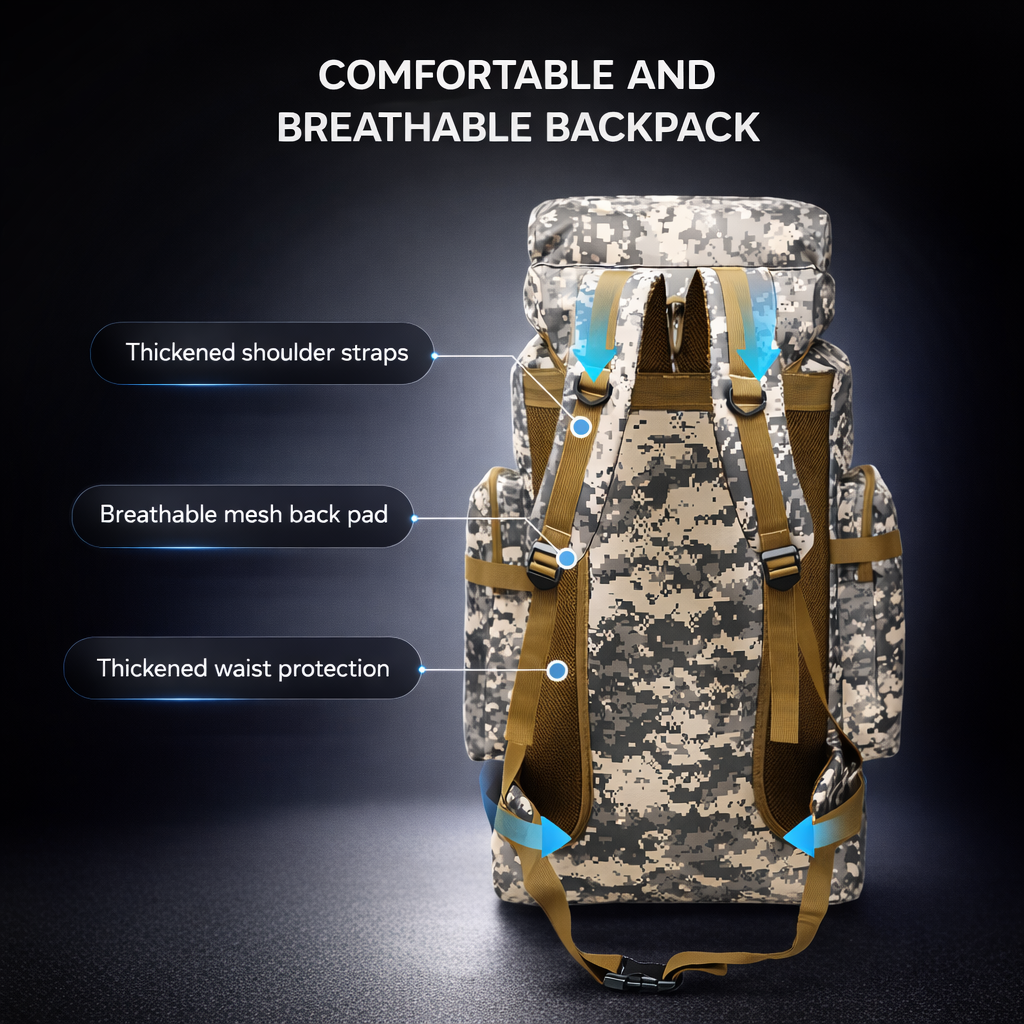 Tactical Backpack, Large Capacity Outdoor Hiking Bag with Adjustable Shoulder Straps, Camouflage Travel Shoulder Bag Men's Outdoor Training Backpack Multifunctional Backpack, Leisure Travel Hiking Backpack, Suitable for Fishing Mountaineering Camping