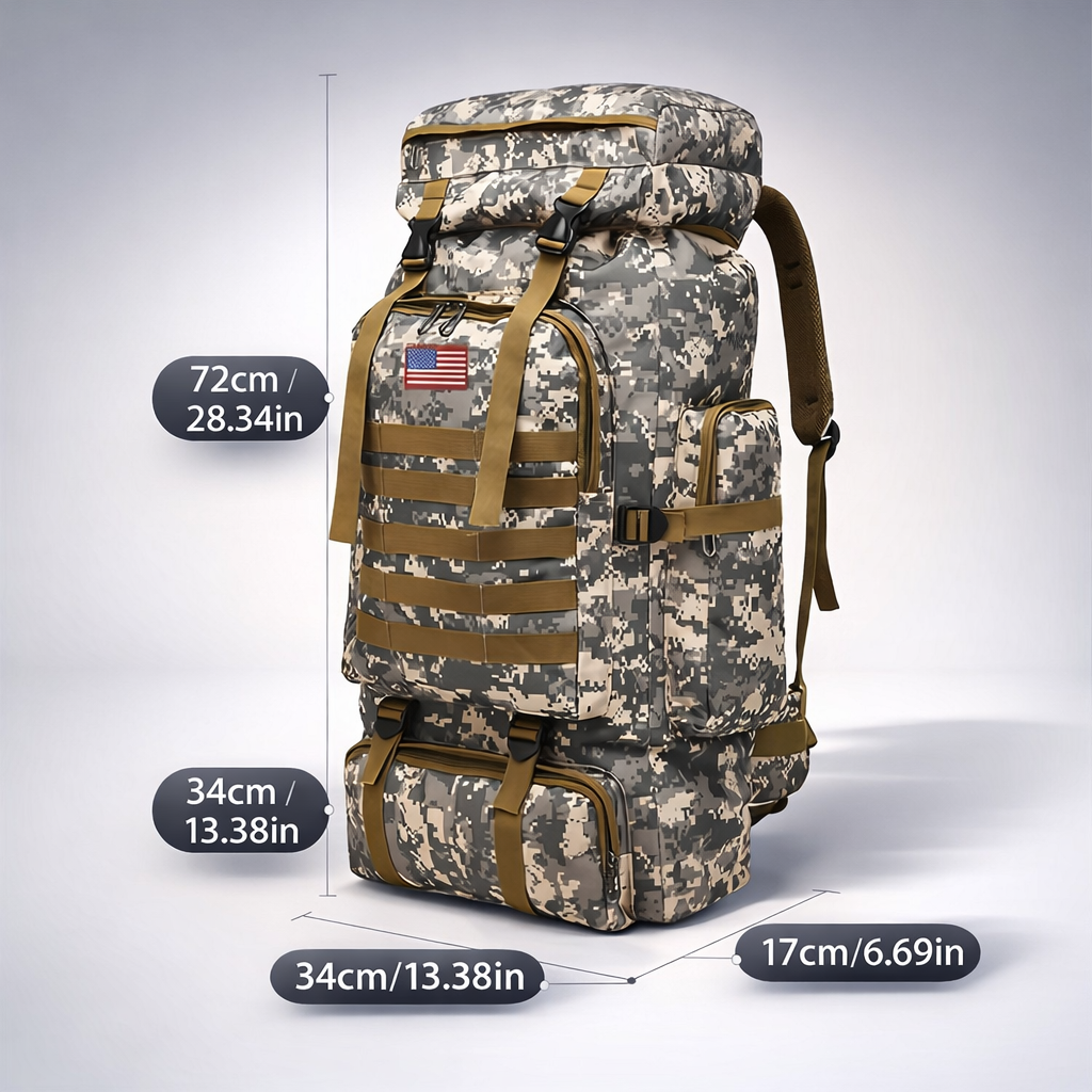 Tactical Backpack, Large Capacity Outdoor Hiking Bag with Adjustable Shoulder Straps, Camouflage Travel Shoulder Bag Men's Outdoor Training Backpack Multifunctional Backpack, Leisure Travel Hiking Backpack, Suitable for Fishing Mountaineering Camping