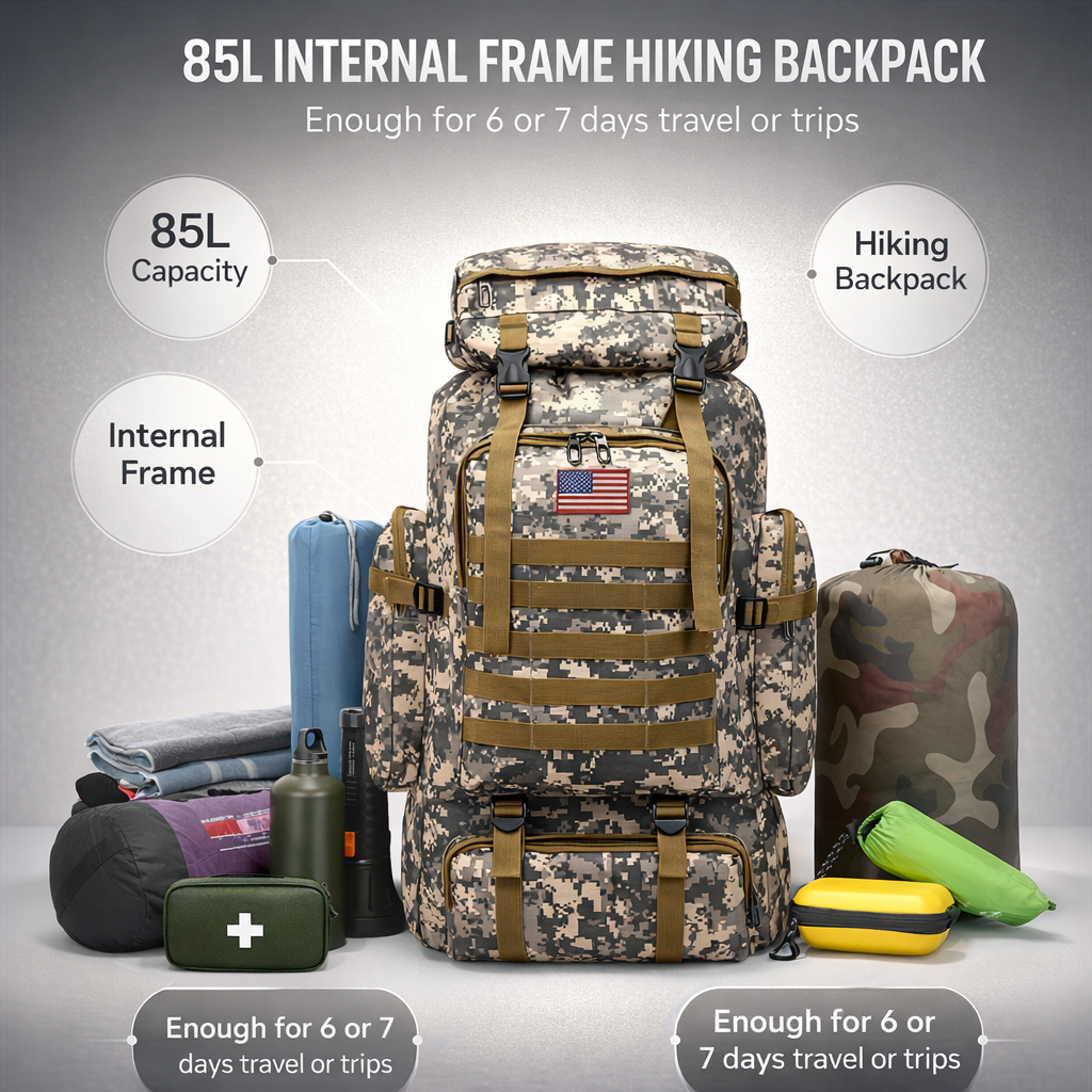 Tactical Backpack, Large Capacity Outdoor Hiking Bag with Adjustable Shoulder Straps, Camouflage Travel Shoulder Bag Men's Outdoor Training Backpack Multifunctional Backpack, Leisure Travel Hiking Backpack, Suitable for Fishing Mountaineering Camping