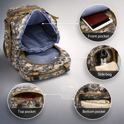 Tactical Backpack, Large Capacity Outdoor Hiking Bag with Adjustable Shoulder Straps, Camouflage Travel Shoulder Bag Men's Outdoor Training Backpack Multifunctional Backpack, Leisure Travel Hiking Backpack, Suitable for Fishing Mountaineering Camping