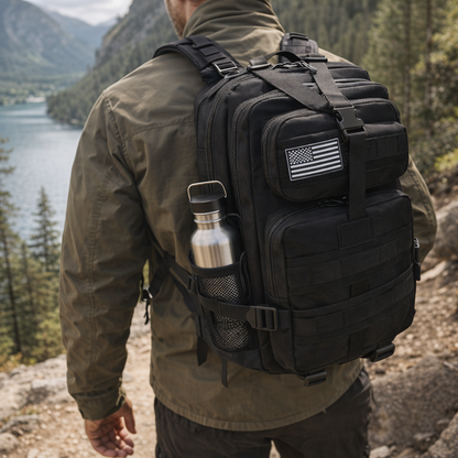 25 L  Men'S Backpack Made of Nylon, Suitable for Outdoor Activities Like Sports, Camping, Hiking, Trekking, Fishing, And Hunting, Available in 25L And 50L Sizes.