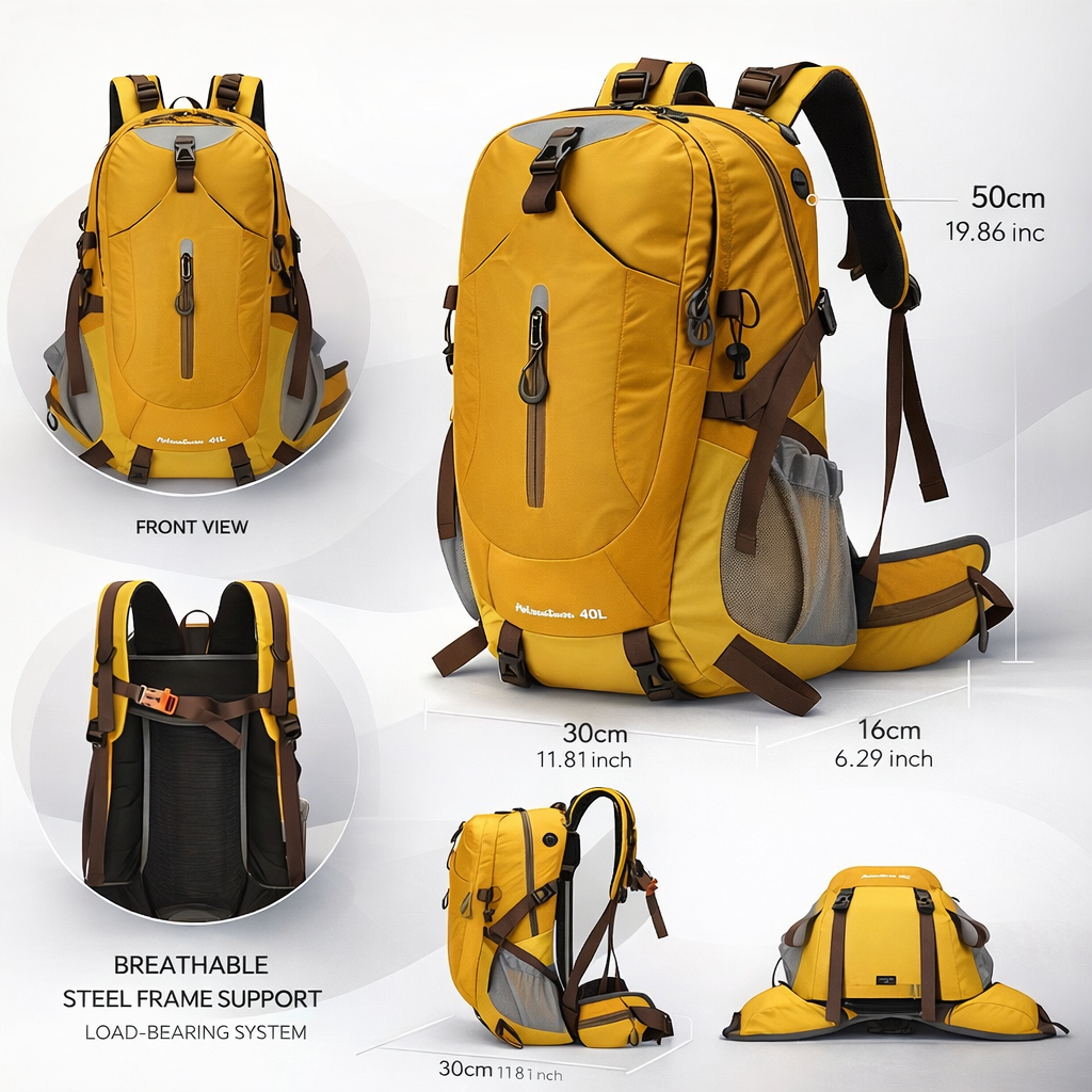 A Spacious And Lightweight Unisex Outdoor Hiking Backpack - a Durable Travel Bag Featuring Adjustable Chest Straps, a Removable Frame, Multiple Pockets, And an Ergonomic Design, Suitable for Outdoor Camping And Business Trips