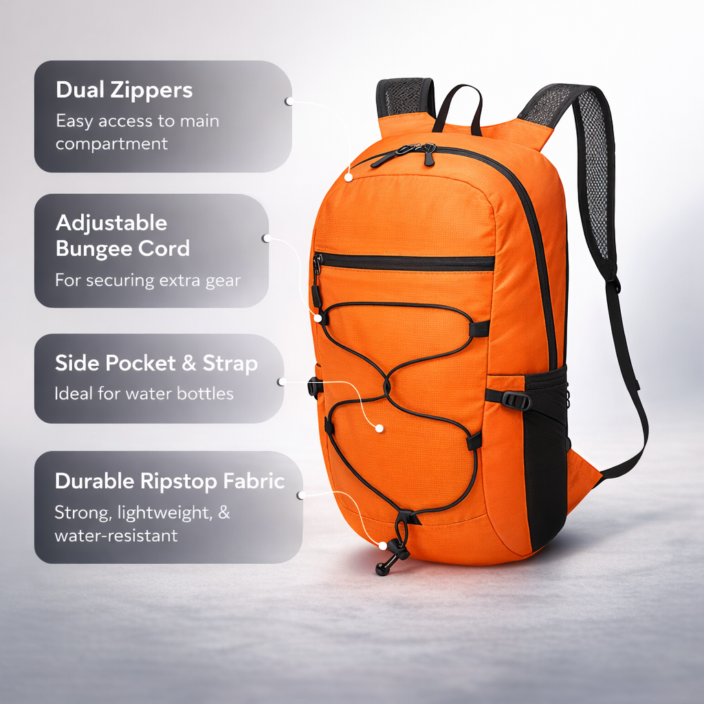 Ultra-Lightweight Foldable Backpack, Compact And Portable Outdoor Sports Backpack, Suitable for Hiking, Cycling, Travel, Business Trips, Commuting, And Fitness, Featuring Shock-Absorbing Breathable Shoulder Straps And Quick Folding for Easy Carrying