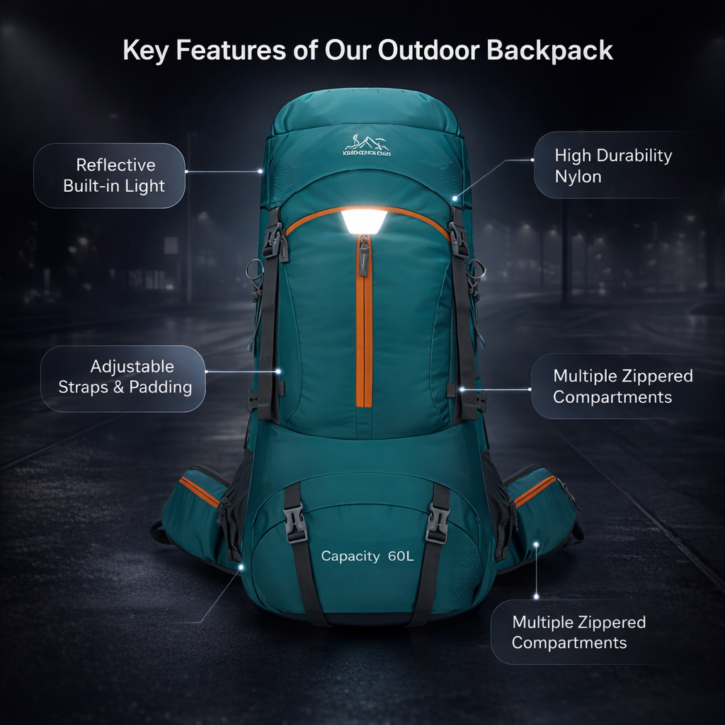 60L Large Capacity Outdoor Hiking Backpack, Camping Tent Backpack for Men and Women, Sports Travel Bag, Trekking and Touring Luggage Bag