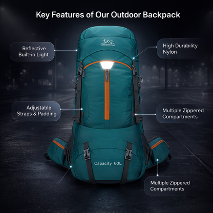 60L Large Capacity Outdoor Hiking Backpack, Camping Tent Backpack for Men and Women, Sports Travel Bag, Trekking and Touring Luggage Bag