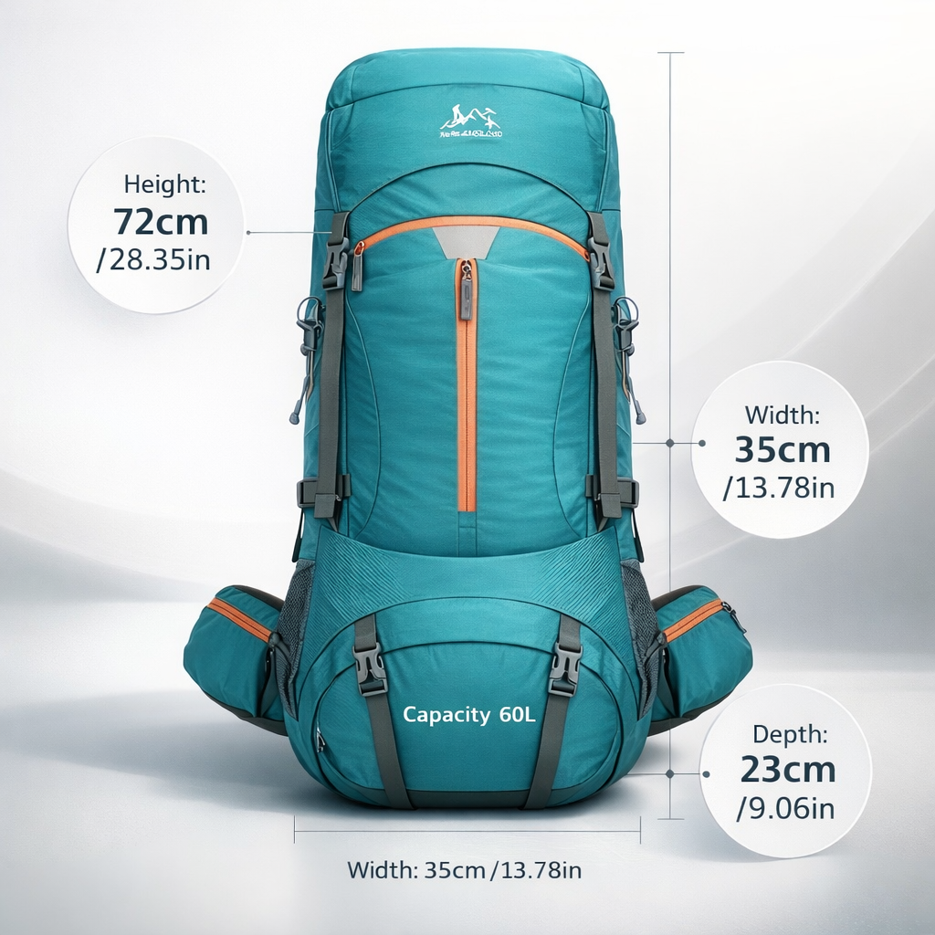 60L Large Capacity Outdoor Hiking Backpack, Camping Tent Backpack for Men and Women, Sports Travel Bag, Trekking and Touring Luggage Bag