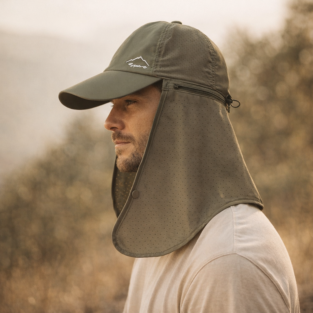 Men'S Summer Sun Protection Hat with Built-In Neck Shade - Quick-Dry Nylon Baseball Cap for Hiking, Fishing & Outdoor Activities, Black, Hiking Gear, Sleek Cap Design, Durable Headwear