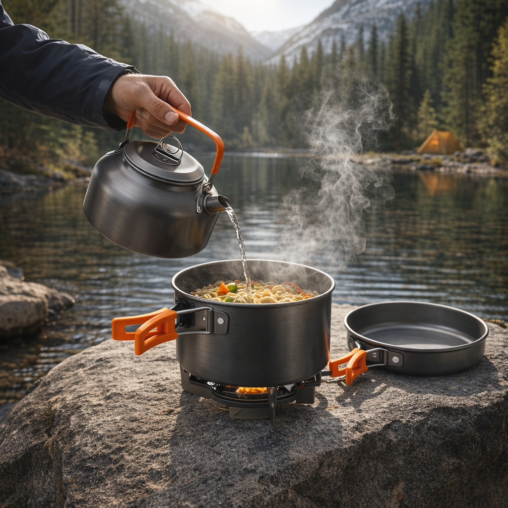 Ultra Portable Camping Cookware Set Outdoor Cookware 3pcs Set Camping Pot+frying Pan+kettle Hiking Picnic Equipment Portable Camping Cookware Quick Disassembly and Storage