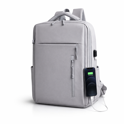 Large capacity solid color computer bag backpack, independent computer compartment, unisex multi-layer multi pocket multi zipper storage travel backpack, multi-functional casual practical handbag, suitable for vacation, business trip, commuting, etc