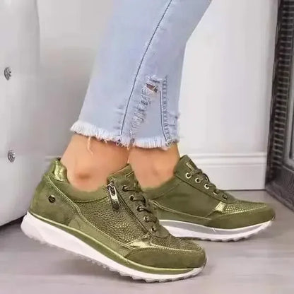 Lätta sneakers dam | Ventilerande promenadskor med dragkedja | Fotriktiga och bekväma sommarskor | Stl 34-44 | Vit