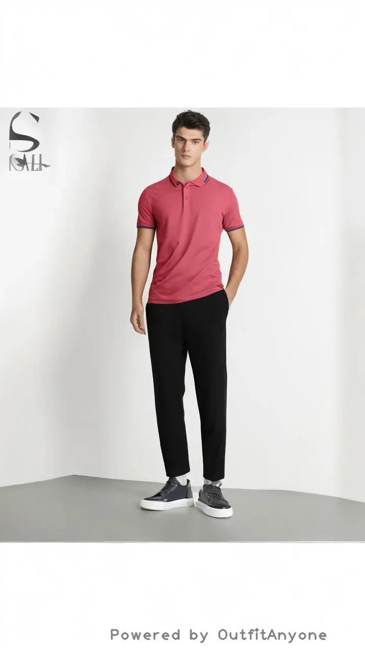 Summer Men's Solid Color Horizontal Bar Polo Shirt Short Sleeve Lower Neck Zipper T-shirt&Men's Casual Street Wear New Men's Top - Visconte