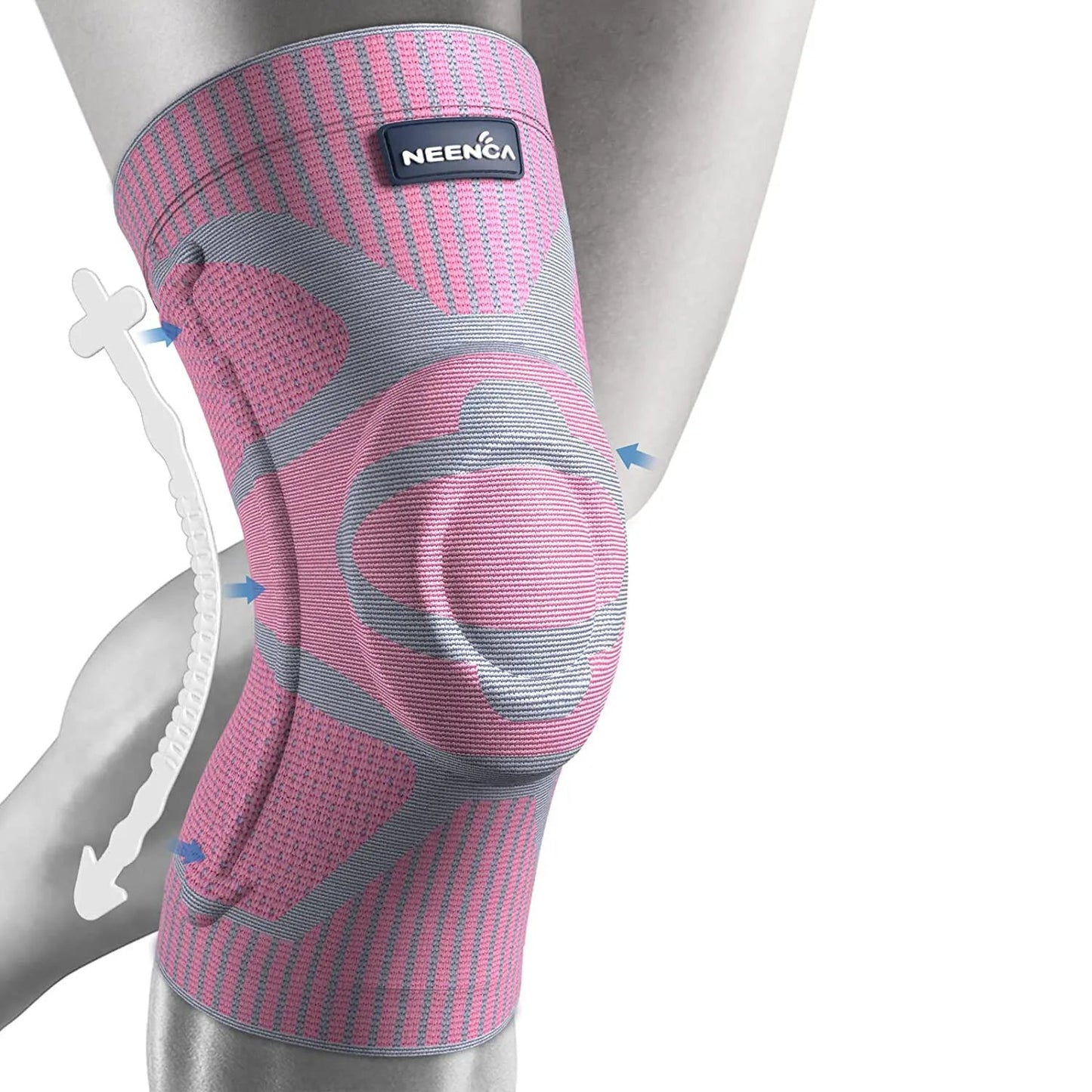 NEENCA Kniebrace Ondersteuning met Zijstabilisatoren Patella Gel Knie Compressie Mouw voor Kniepijn Meniscus Scheurblessure Herstel