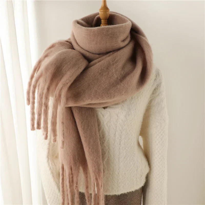 Velucci | Cashmere Warm Winter Scarf With Large Tassels