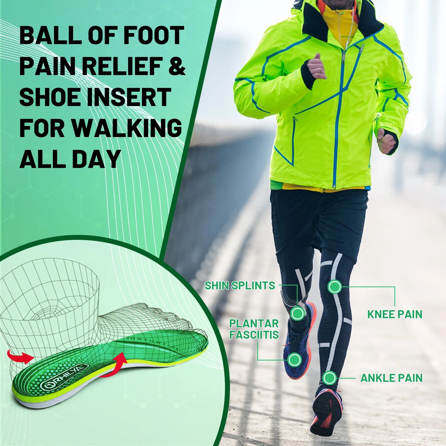 IFitna Fasciitis Plantaris Relief Orthopedische Binnenzool Platvoeten Hoge Steunzool Middenvoet Pijn Insert Mannen Vrouwen Staande De hele dag