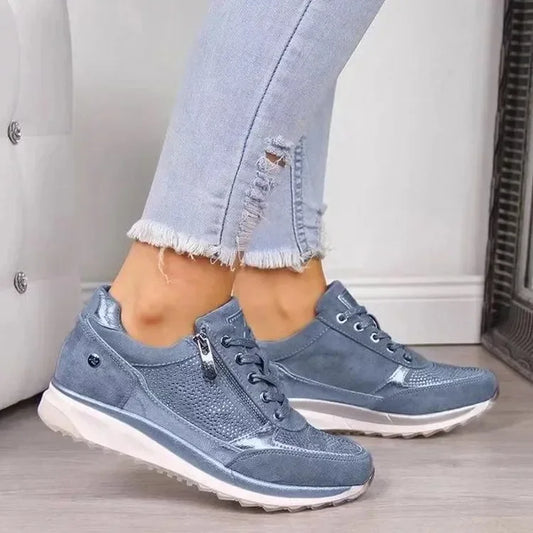Lätta sneakers dam | Ventilerande promenadskor med dragkedja | Fotriktiga och bekväma sommarskor | Stl 34-44 | Vit