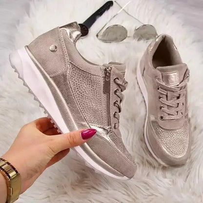 Lätta sneakers dam | Ventilerande promenadskor med dragkedja | Fotriktiga och bekväma sommarskor | Stl 34-44 | Vit