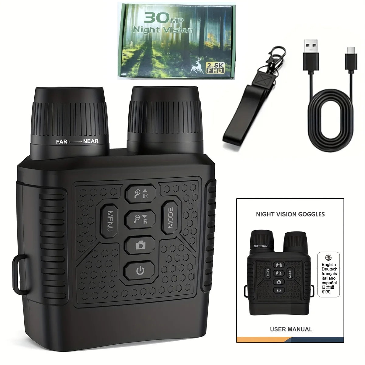 3 ''Scherm 2.5K Nachtzicht Verrekijker 6X Digitale Zoom Met Tactisch Licht 2000mAh Infrarood Nachtkijker voor Camping