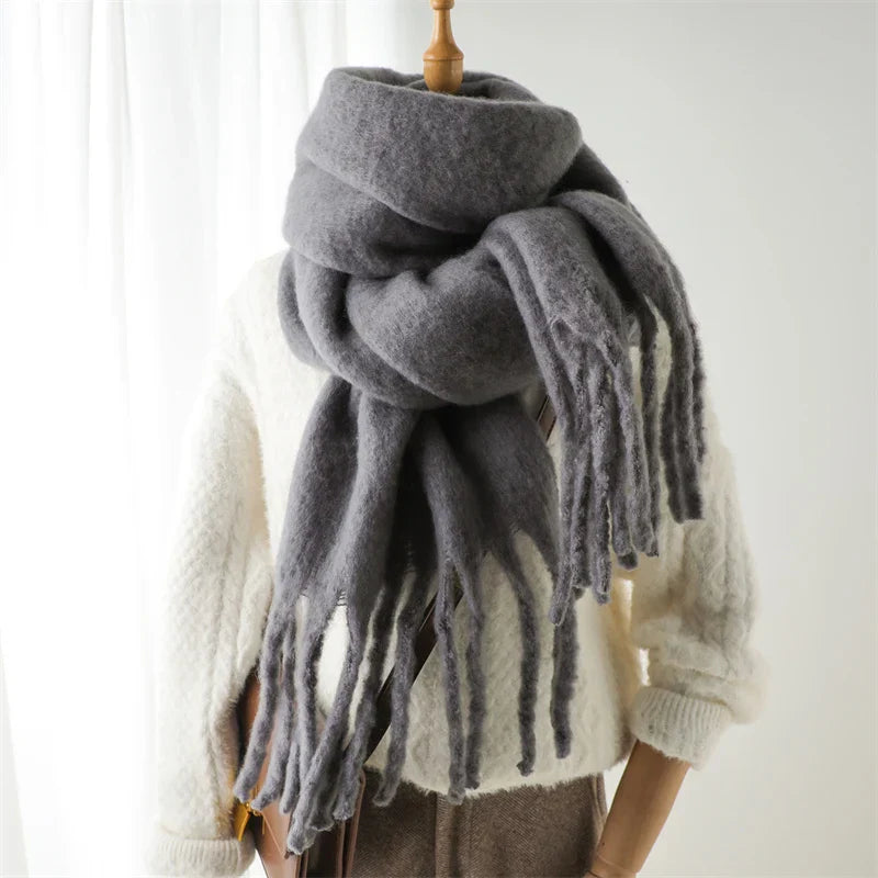 Velucci | Cashmere Warm Winter Scarf With Large Tassels