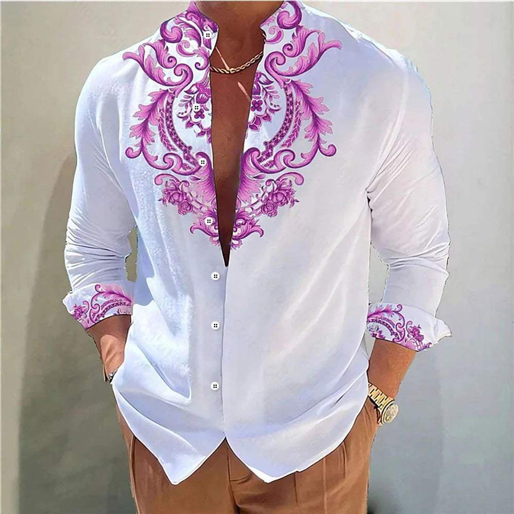 Heren Shirt Bloemenpatroon 3d Hd Print Kraag Golden Rose Outdoor Straat Lange Mouw Shirt Grote Maat XS-6XL - Visconte