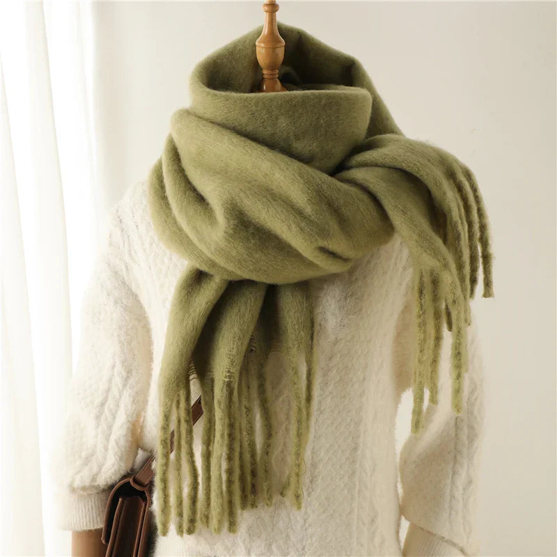 Velucci | Cashmere Warm Winter Scarf With Large Tassels