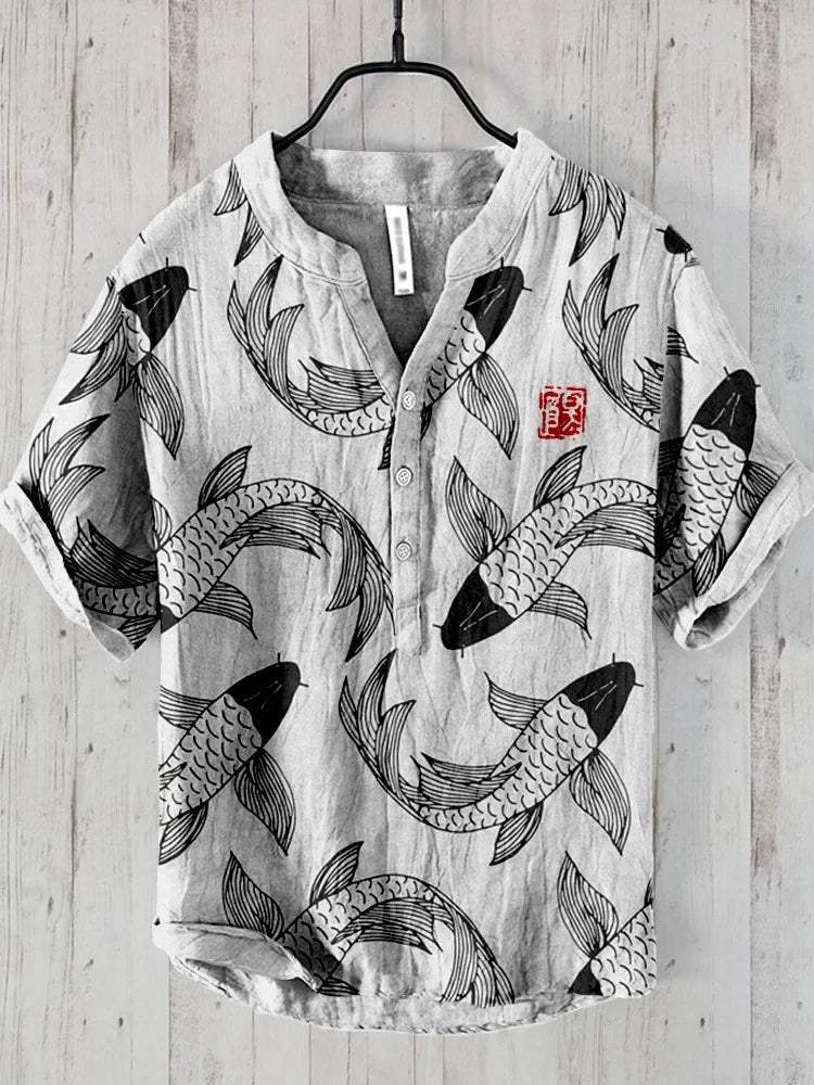 Spring and summer men's and women's shirts independent station casual fish pattern Hawaiian style printed shirts men's tops - Visconte