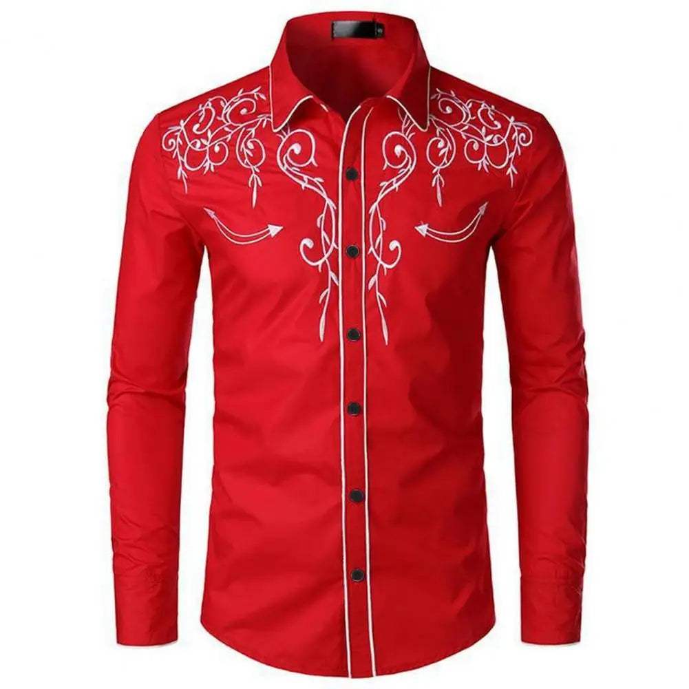 Overhemd Top Geborduurd Western Cowboyshirt Met Nauwsluitende Pasvorm Heren Casual Top Met Lange Mouwen Voor Single-Breasted Stijl - Visconte