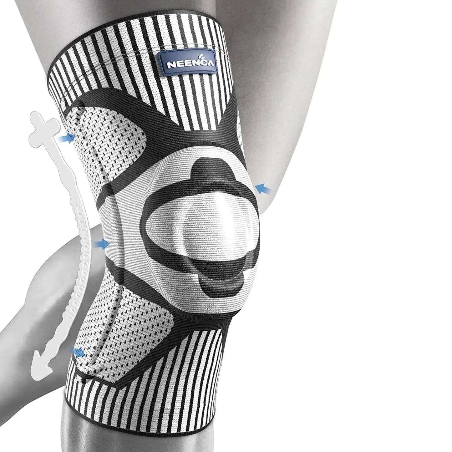 NEENCA Kniebrace Ondersteuning met Zijstabilisatoren Patella Gel Knie Compressie Mouw voor Kniepijn Meniscus Scheurblessure Herstel