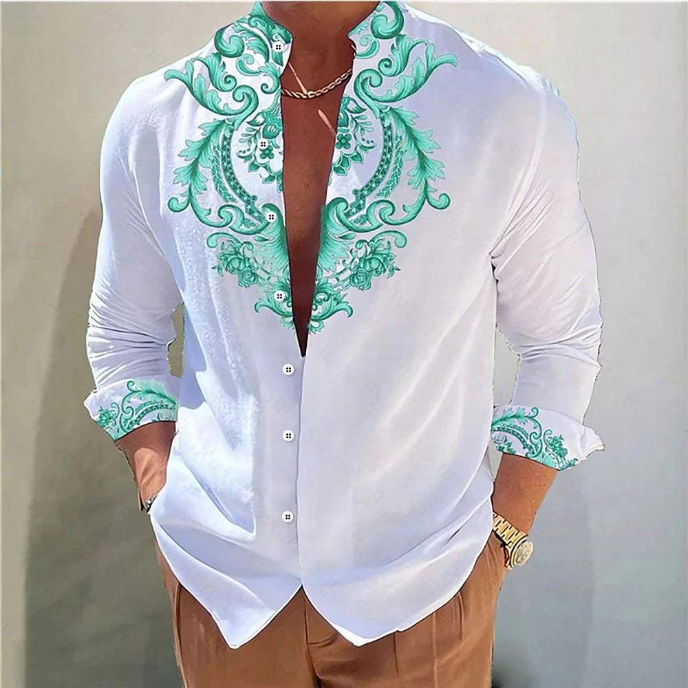 Heren Shirt Bloemenpatroon 3d Hd Print Kraag Golden Rose Outdoor Straat Lange Mouw Shirt Grote Maat XS-6XL - Visconte