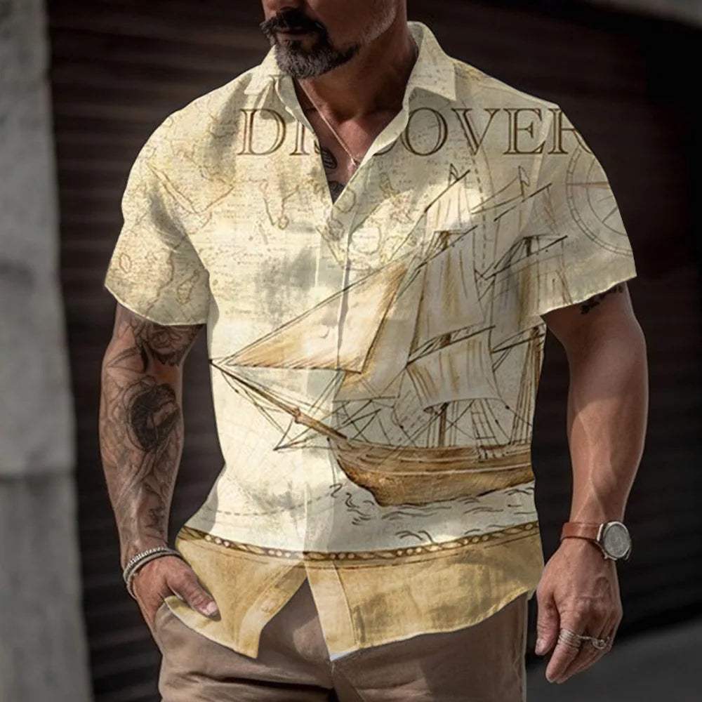 2024 Nieuwe 3d Digitale Print Zomer Casual Losse Korte Mouwen Shirt Heren Mode Trend Hawaiiaans Zee Shirt - Visconte