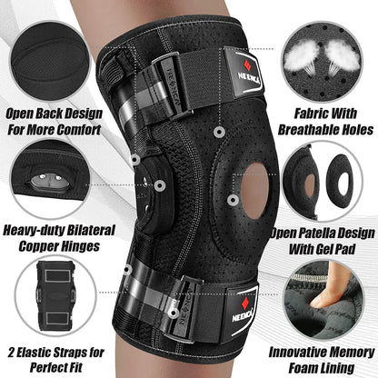 NEENCA Scharnierende Kniebrace voor Kniepijn Kniesteun met Zijstabilisatoren Gewrichtspijn Verlichting Artritis Meniscusscheur ACL PCL