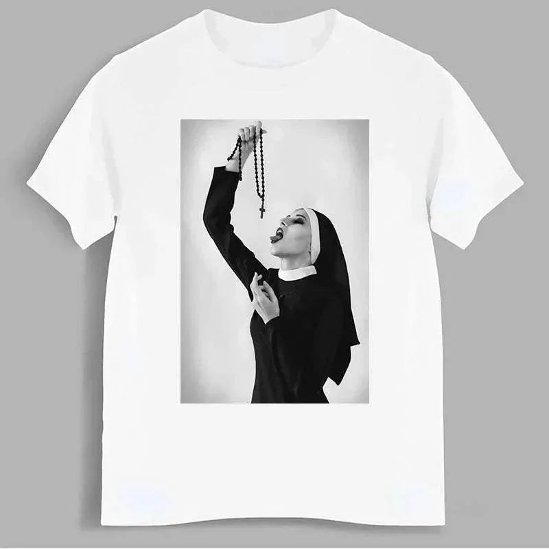 Summer Nun Nun Smokes Print TShirt Distinctive Play Bowling Women Hipster Tees Casual Streetwear Unisex Men T-shirts Clothing - Visconte