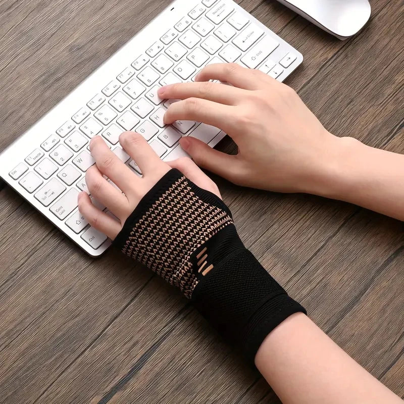 2 stuks kopervezel polsbrace-handschoenen - verstelbare compressie hand- en polssteun ademende veilige pasvorm handschoenen