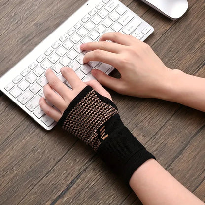 2 stuks kopervezel polsbrace-handschoenen - verstelbare compressie hand- en polssteun ademende veilige pasvorm handschoenen