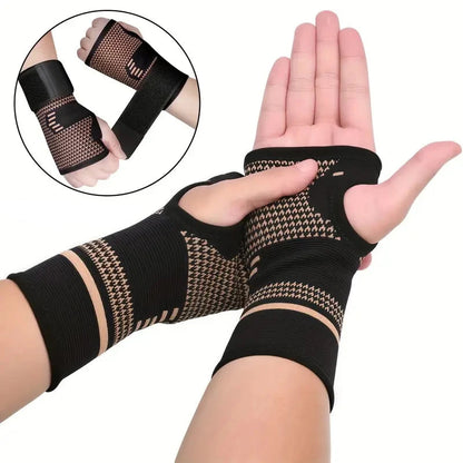 2 stuks kopervezel polsbrace-handschoenen - verstelbare compressie hand- en polssteun ademende veilige pasvorm handschoenen