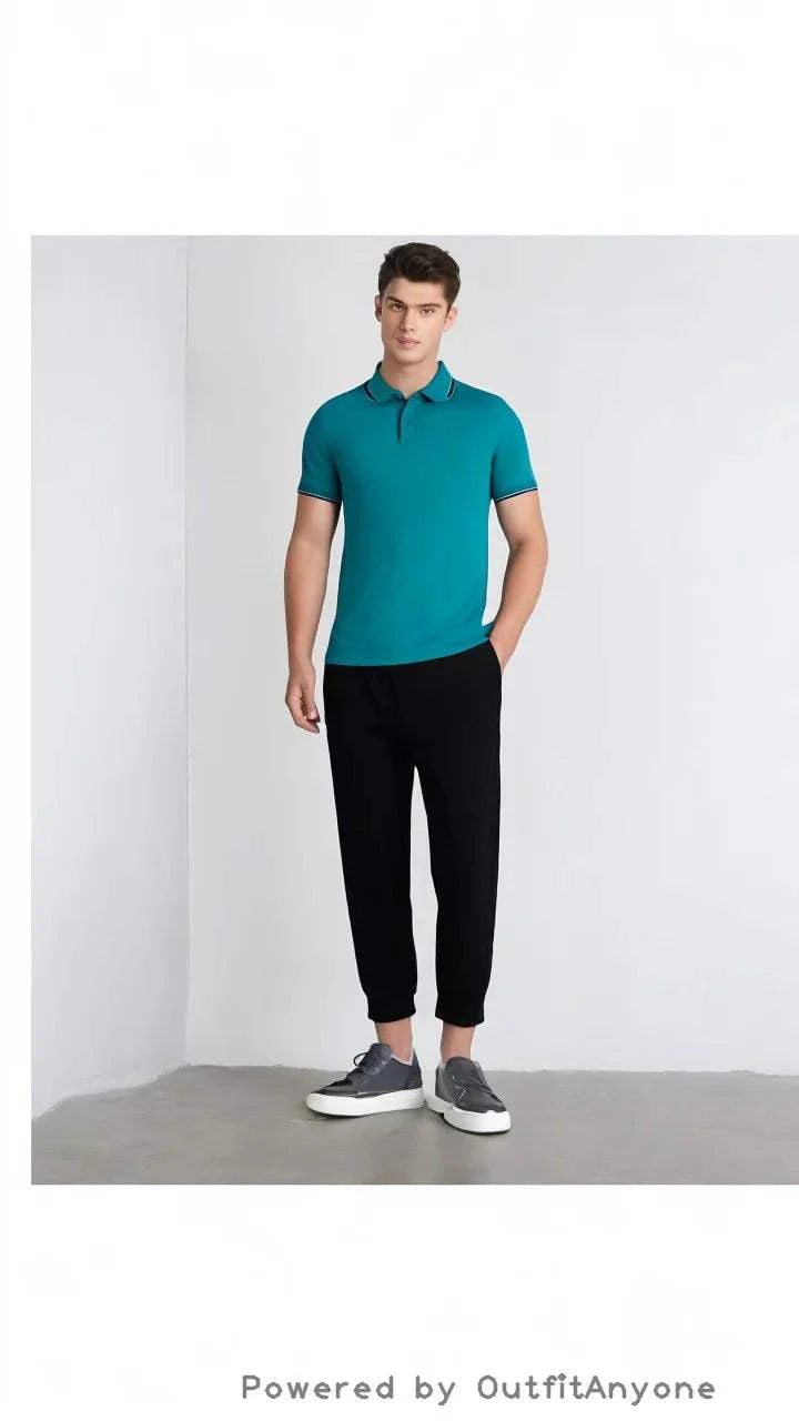 Summer Men's Solid Color Horizontal Bar Polo Shirt Short Sleeve Lower Neck Zipper T-shirt&Men's Casual Street Wear New Men's Top - Visconte