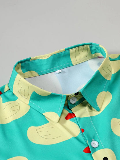 Men's Shirt Top, Rubber Duck Print, Camp Collar Bowling Shirts Short Sleeve Closure Summer Hawaiian Shirt Male Casual Button Up - Visconte