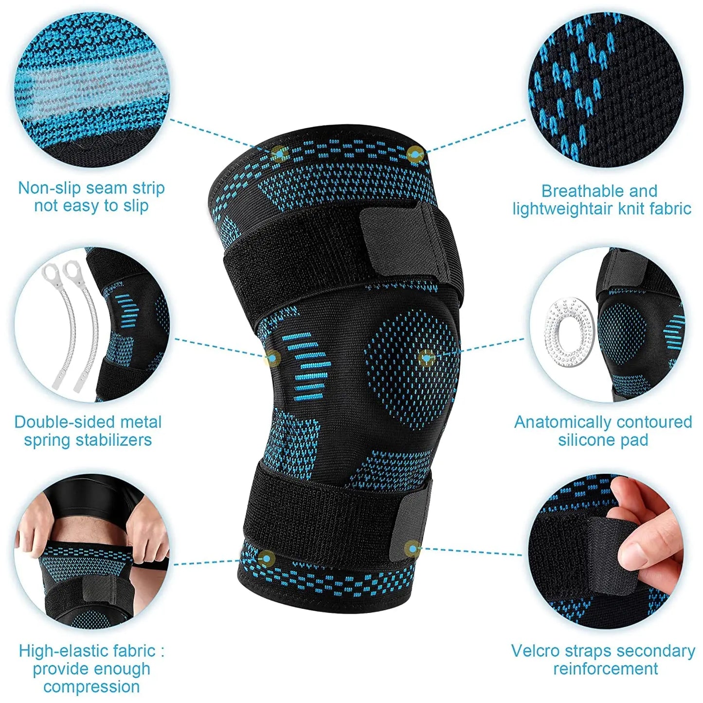 1PCS Kniebrace Ondersteuning Compressie Mouw met Zijstabilisatoren en Patella Gel voor Kniepijn Meniscus Scheur ACL Letsel herstel