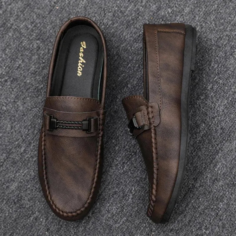 Men's Formal Summer Soft Sole Business Work Shoes Waterproof Lightweight Genuine Leather Men's Loafers Men's Flat Breathable - Visconte