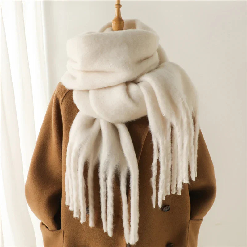 Velucci | Cashmere Warm Winter Scarf With Large Tassels